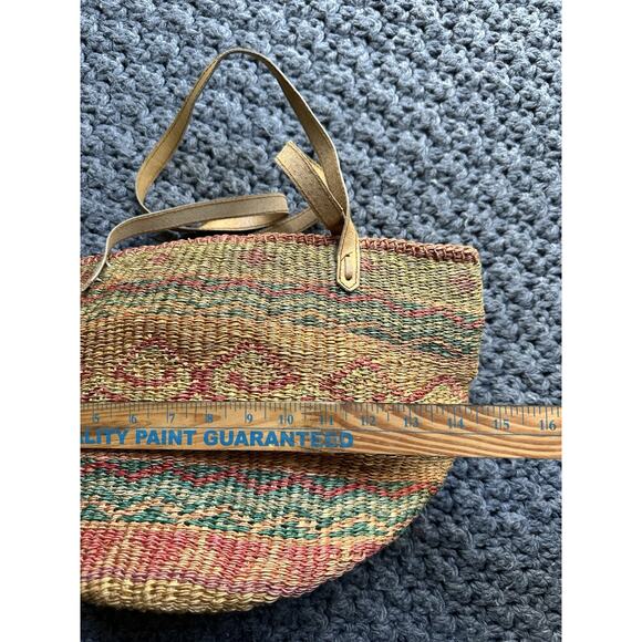 Vintage Woven Wicker Rattan Straw Handbag Tote Purse Bag Leather Straps - Picture 7 of 11